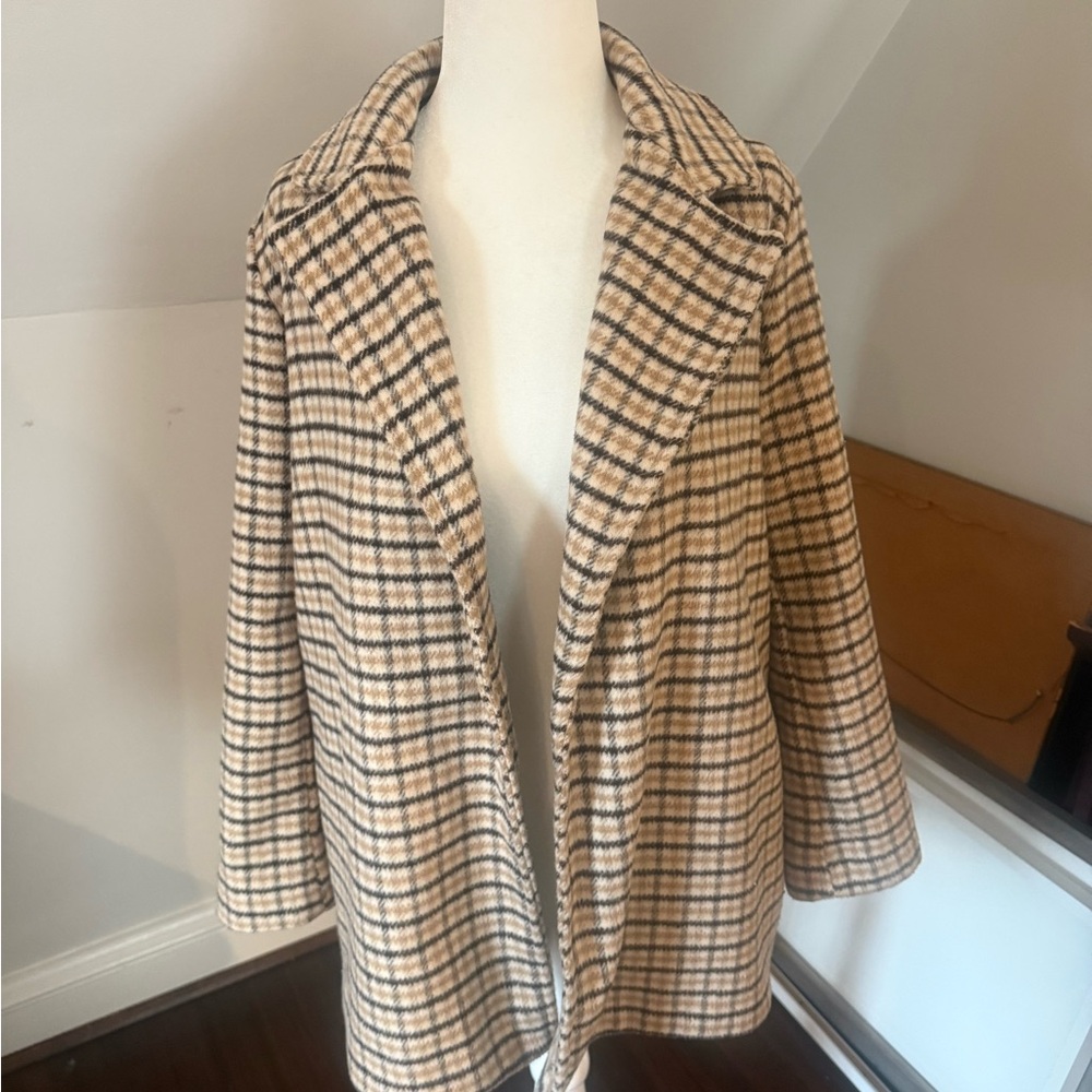 Joie Tan and Black Plaid Blazer Coat